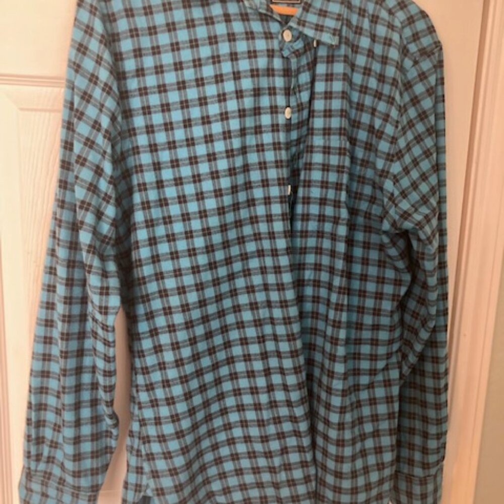 Todd Snyder x ALBINI Italian Button Down Plaid Flannel Shirt Size L Blue